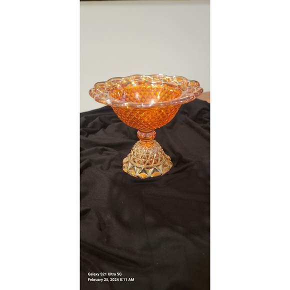 Vintage Imperial Glass Marigold CARNIVAL GLASS Open Edge Compote Dish. EUC - Picture 6 of 7